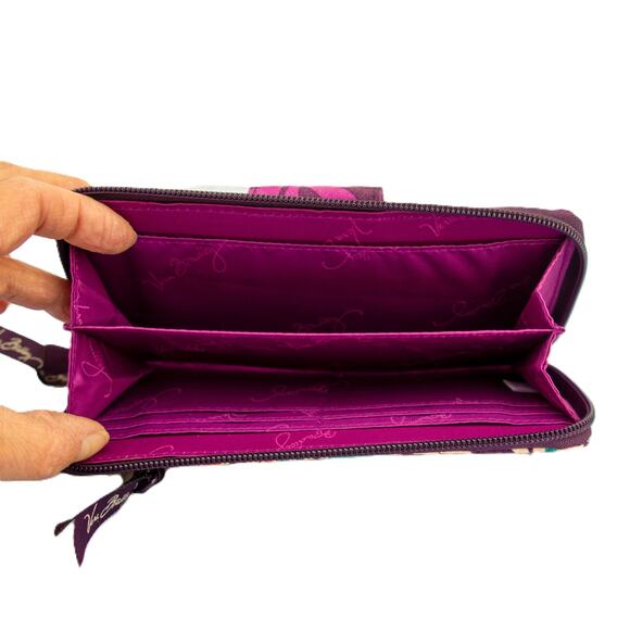 VERA BRADLEY Plumb Crazy Pattern Quilted Turn Lock Wallet Purple Clutch - Picture 8 of 9